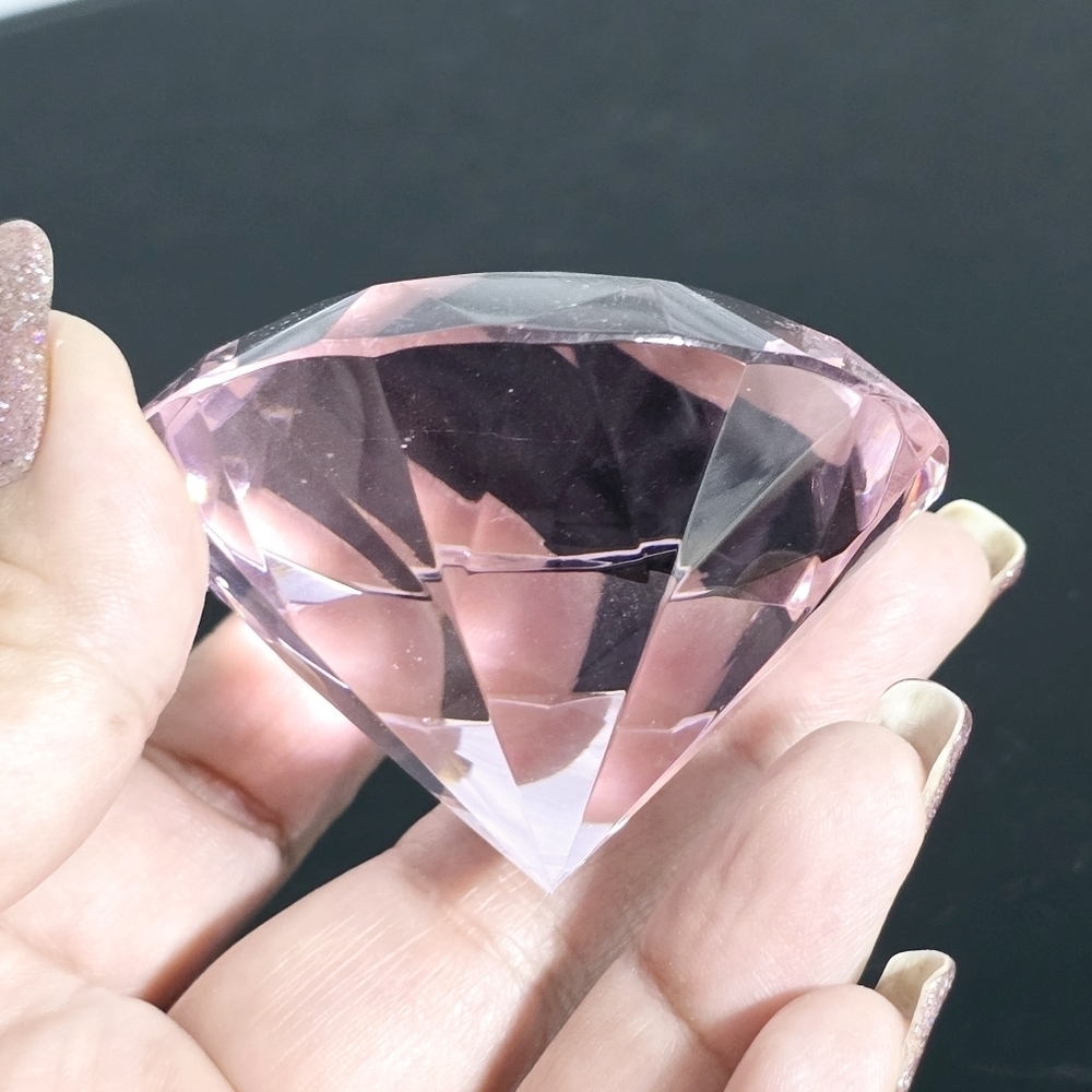 Crystal Pink Cut Glass Diamond Paperweight - Picture 4 of 11